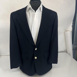 Burberrys Blazer Mens 42 Black Super 100s Wool Gold Button Sport Coat